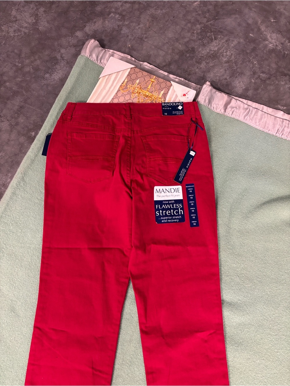 NWT Bandilino Mandie Scarlet Red Straight-Leg Denim Jeans Stretch Perfect Fit 10 - Picture 12 of 16